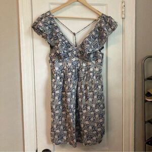 By Anthropologie Ruffled Floral Print Blue and White Mini Sundress Size S